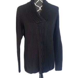 Nautica Black Cable Knit Shawl Collar Fisherman 100% Cotton Sweater Size XL